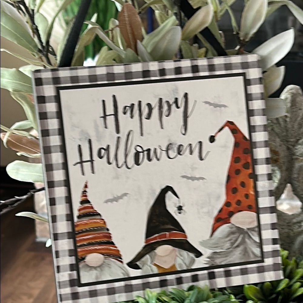 NEW! Rustic Farmhouse Enchanted Garden Witch Gnome Happy Halloween Wood Sign - Picture 2 of 6